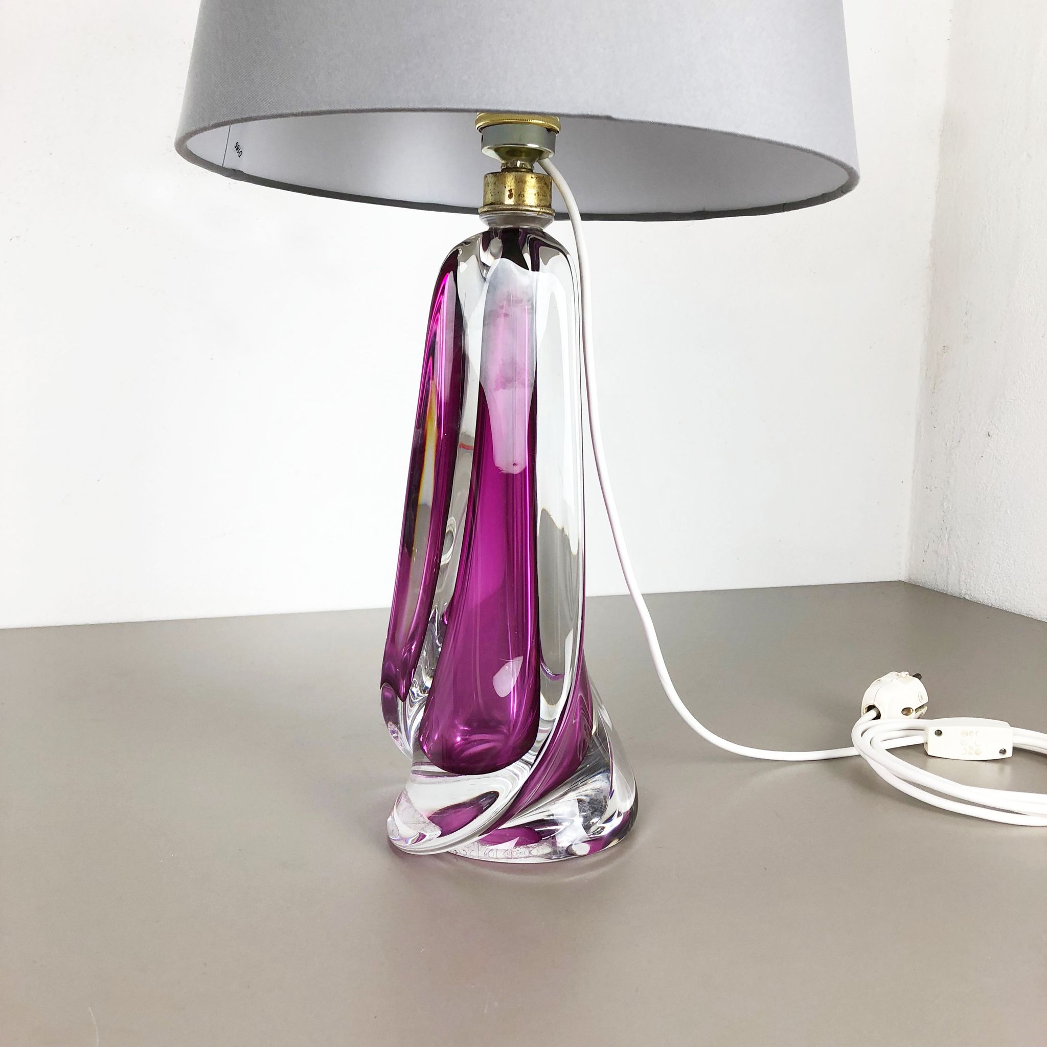 Large Crystal Glass "Pink" Table Light by Val Saint Lambert, Belgium, 1960s