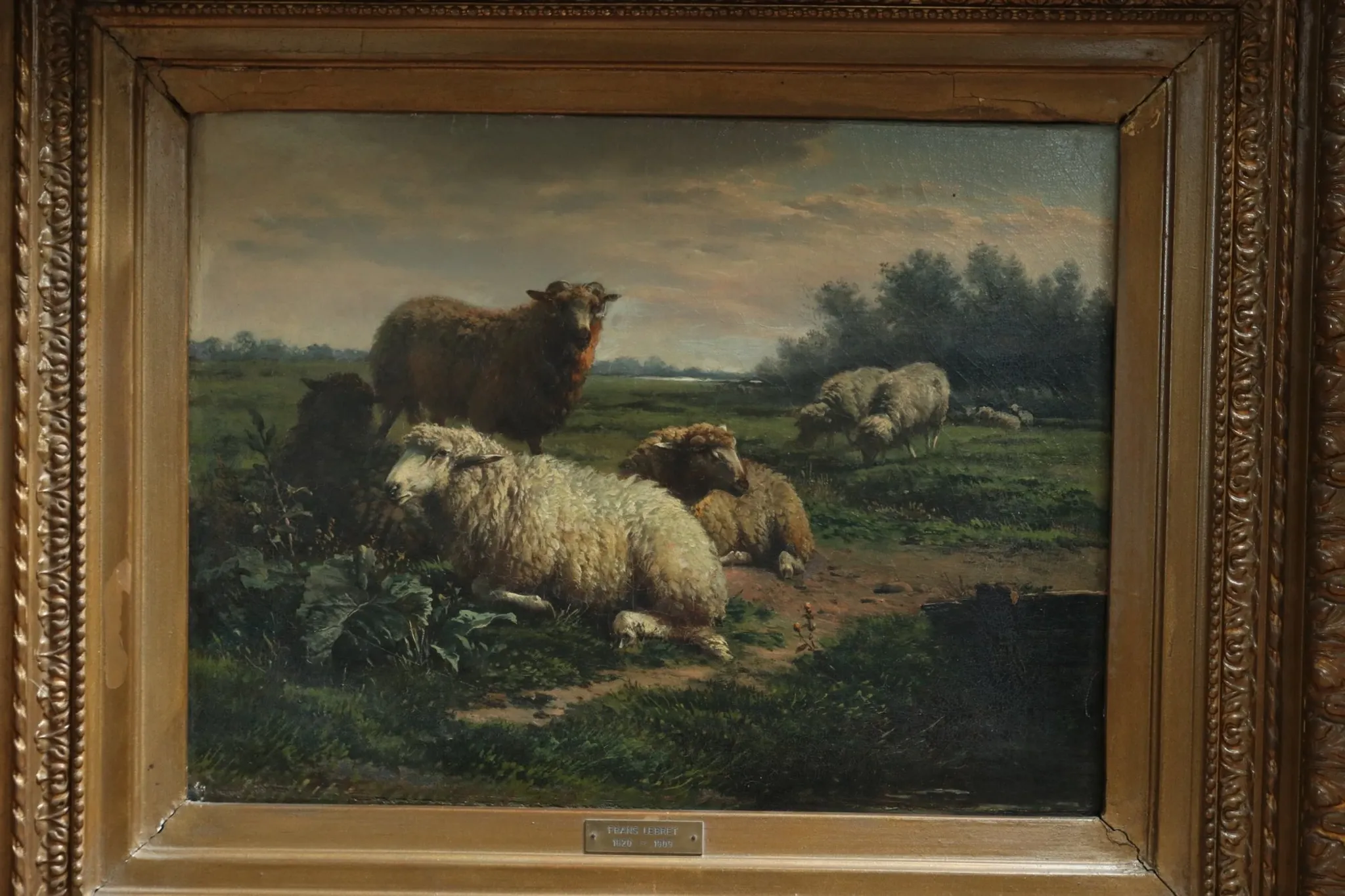 Frans Lebret – Evening landscape with resting sheep – circa 1875