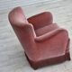 1970s, Danish armchair, salmon pink furniture velour, oak wood legs.