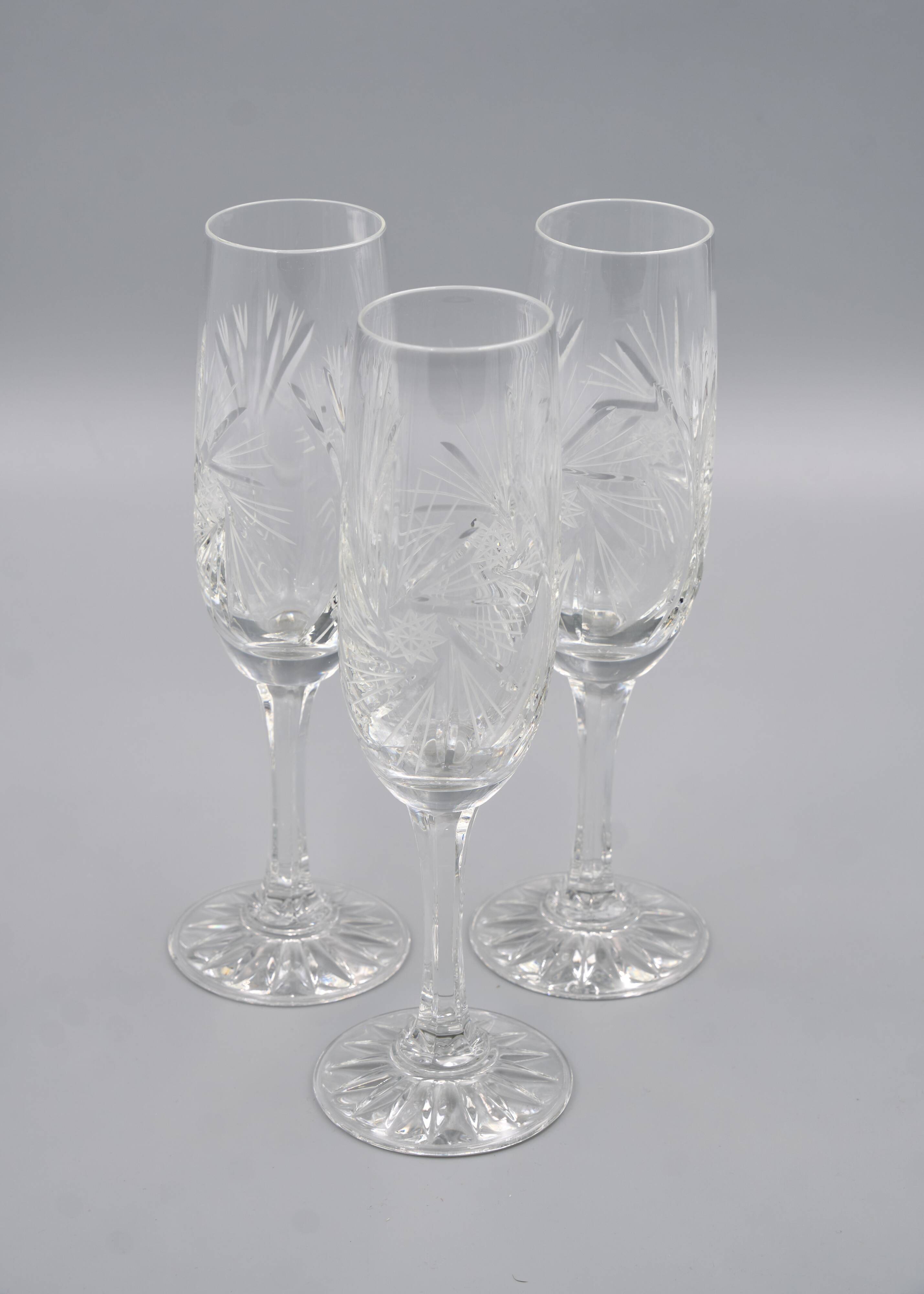 6 Vintage-Style Crystal Champagne Flutes, 1960s Style