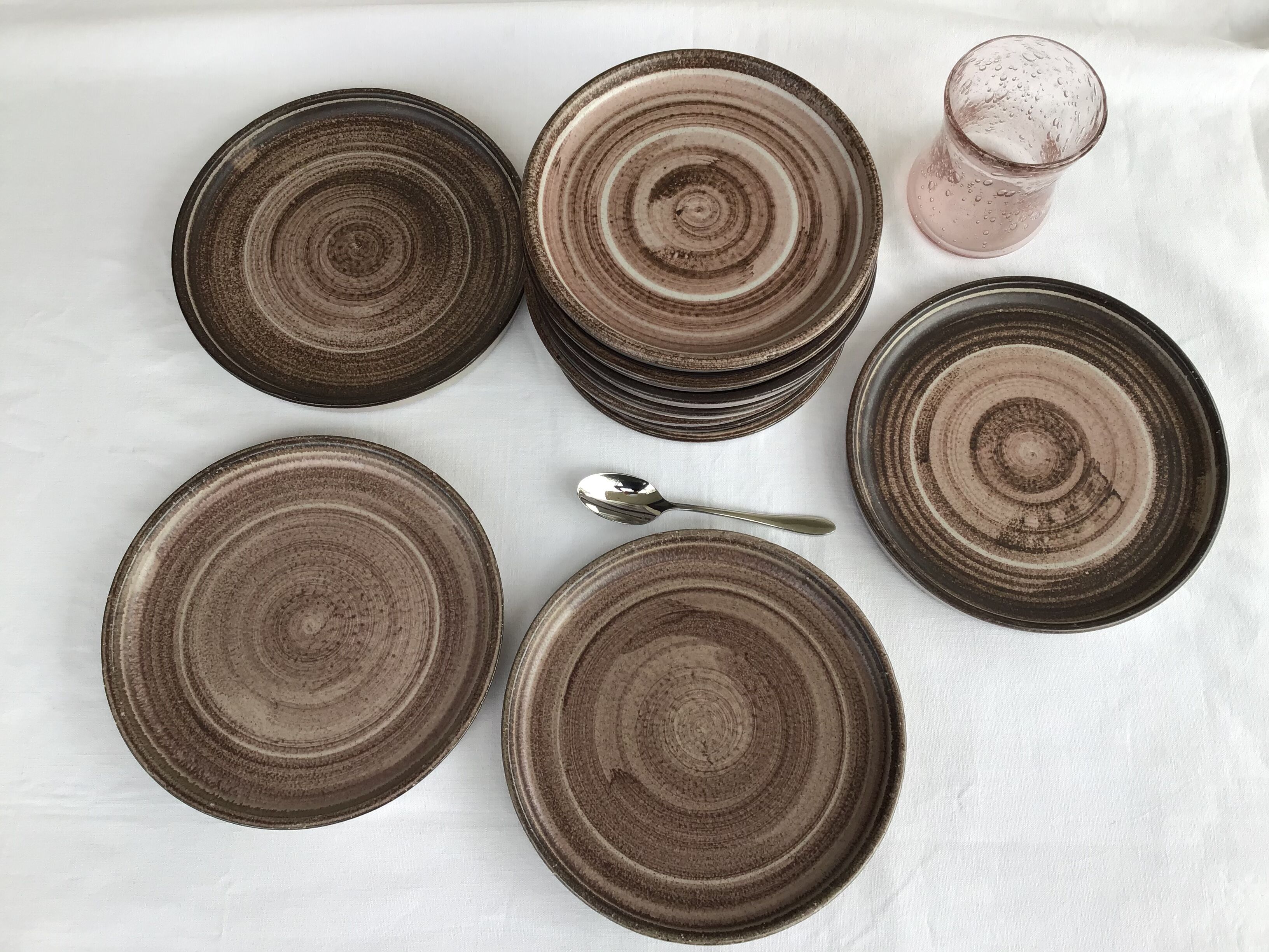 4 assiettes dessert grès artisanal grès brun rose