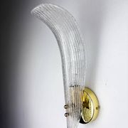 Pair of Murano frosted glass leaf sconces, gilt brass, Italy, 1970s
