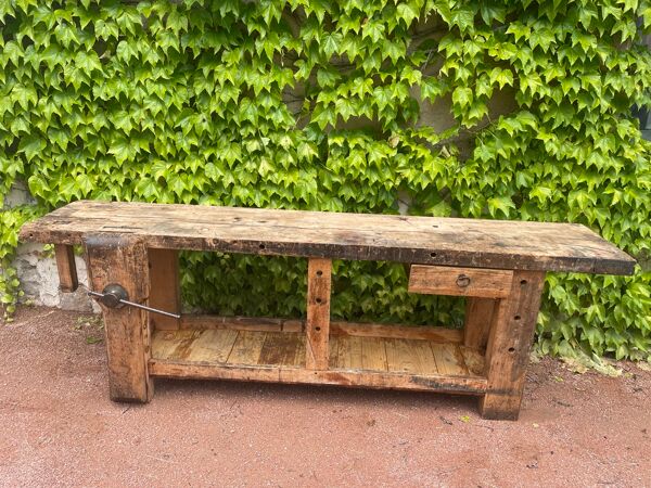 Établi ancien en hêtre