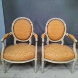Pair of Louis XVI style medallion armchairs