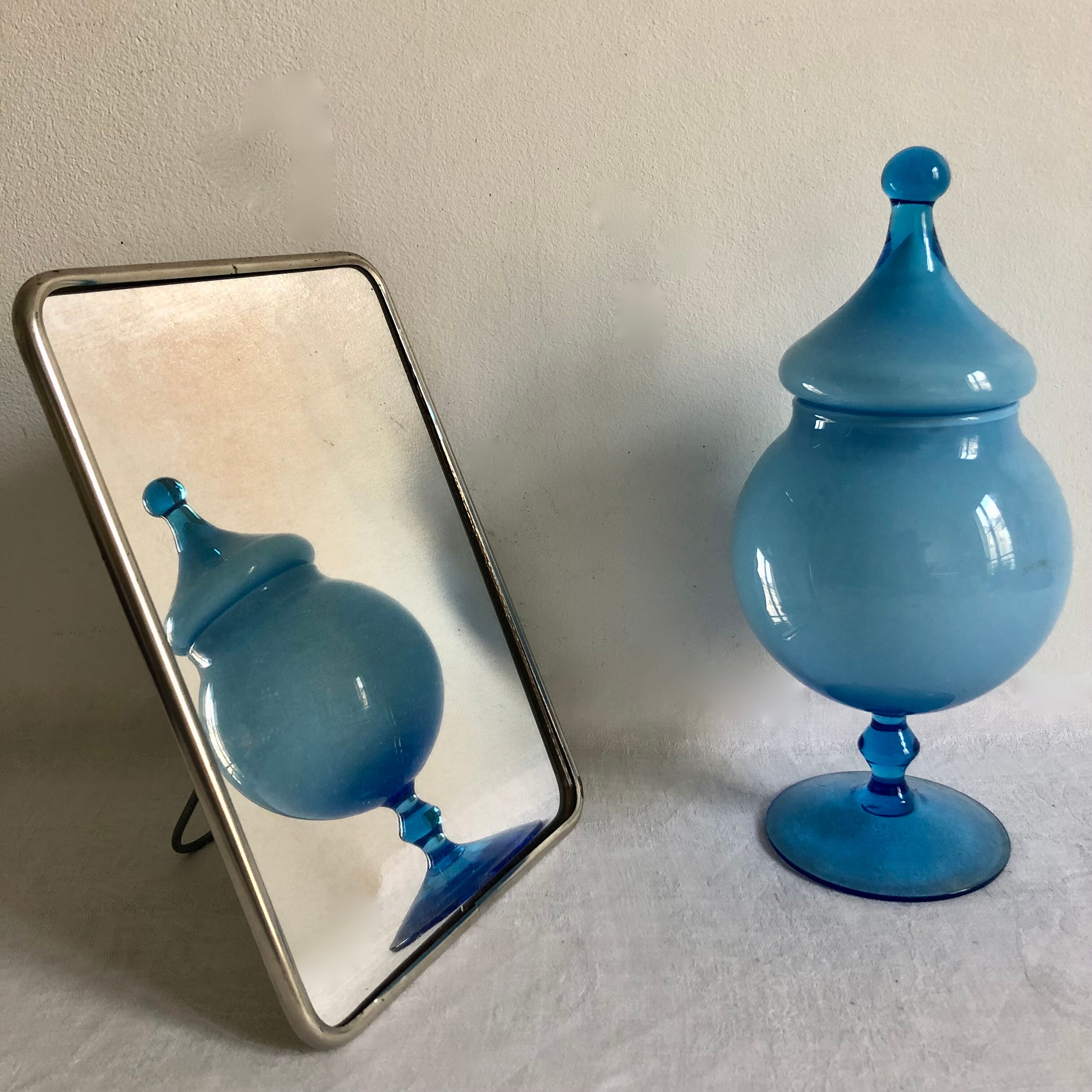 Blue opaline cup, bathroom decoration