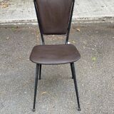 Scandinavian petal chair in brown leather and black metal 1960