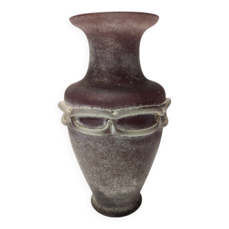 Stunning Postmodern Brown Hand-Molded Scavo Glass Vase, Italy