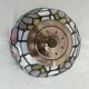 Tiffany style table lamp, stained glass lampshade, silver metal base, Art Nouveau style