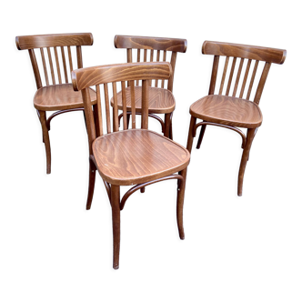 Lot de 4 chaises boistrot café bois courbé 1970