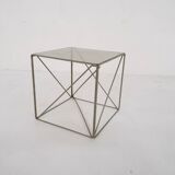 Rare metal and glass side table by Max Sauze, Isocele, France 1960's