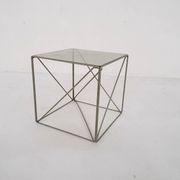 Rare metal and glass side table by Max Sauze, Isocele, France 1960's