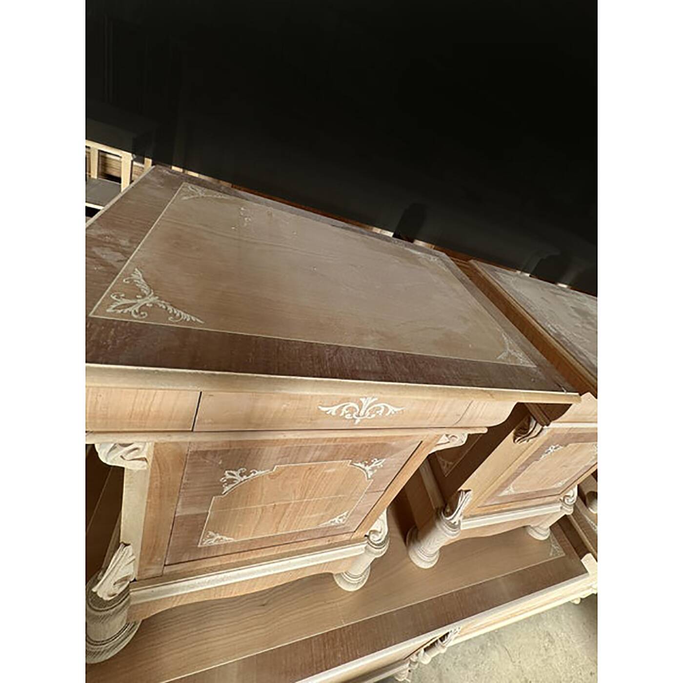 1990s Italian Natural Unpainted Set of a Chest of Drawers and Two Bedside T