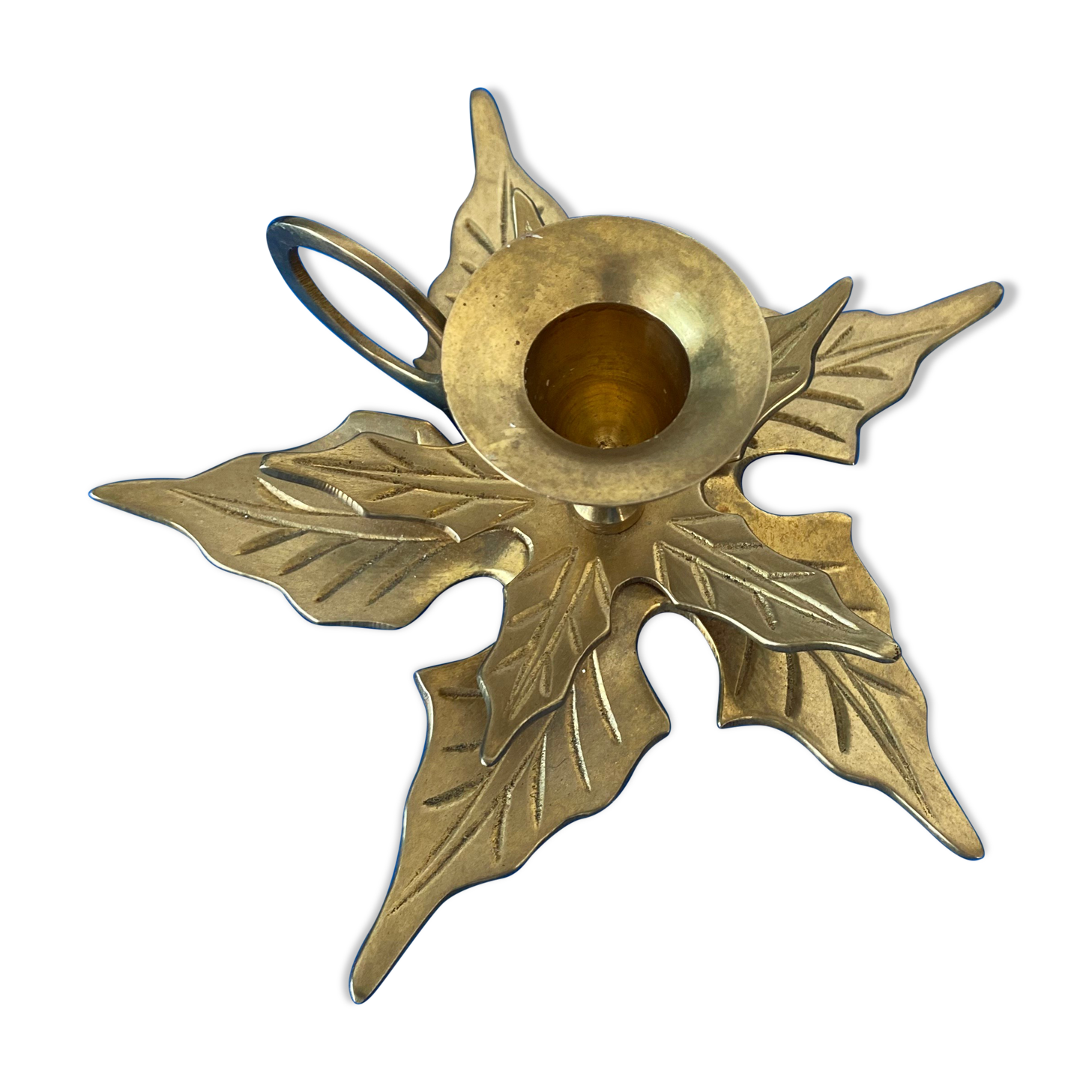 Finger candle holder, leaf shape, brass