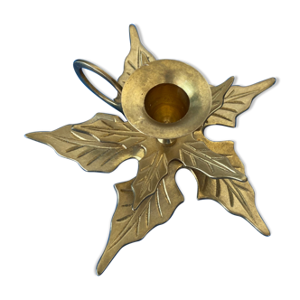 Finger candle holder, leaf shape, brass