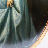 Elegant grand portrait medallion oil on curved Venetian wood vintage