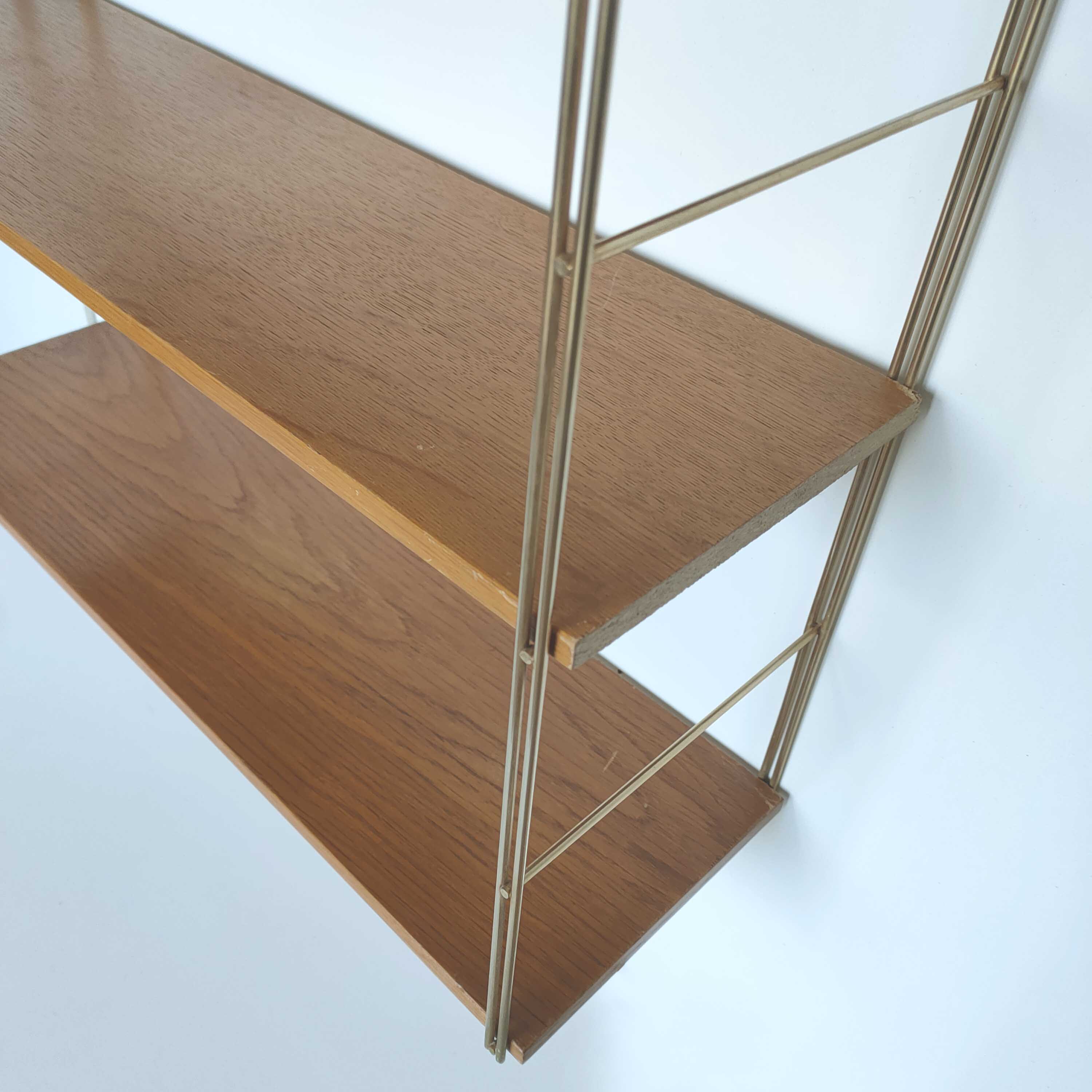 Vintage wall shelf gold metal and wood