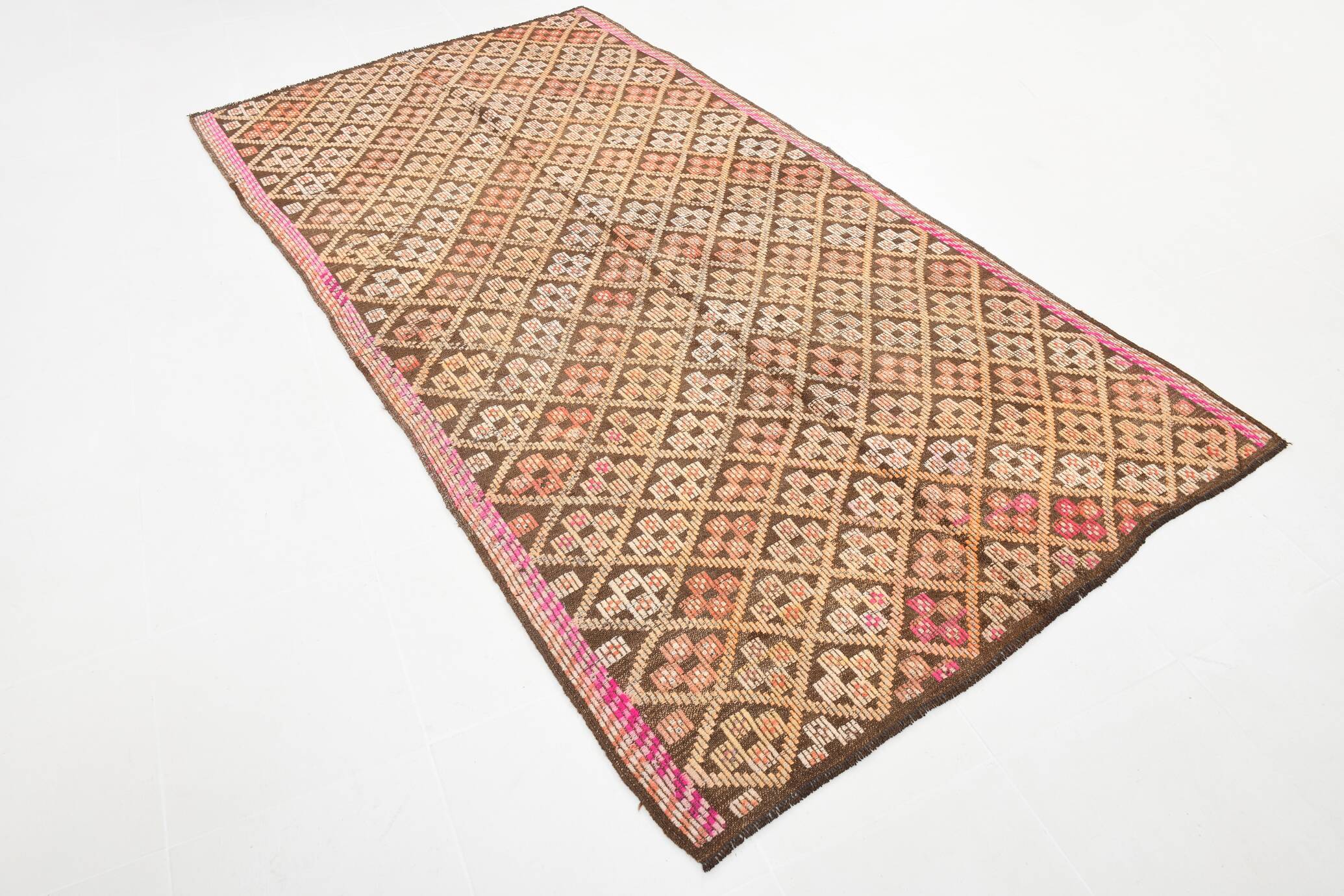 5x9 Yellow Brown Turkish Kilim Rug, 151x282Cm