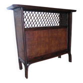 Rare vintage bar cabinet shelf wood woven rattan 80s retro
