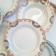 Orange and blue deep plates HBCM and St Amand