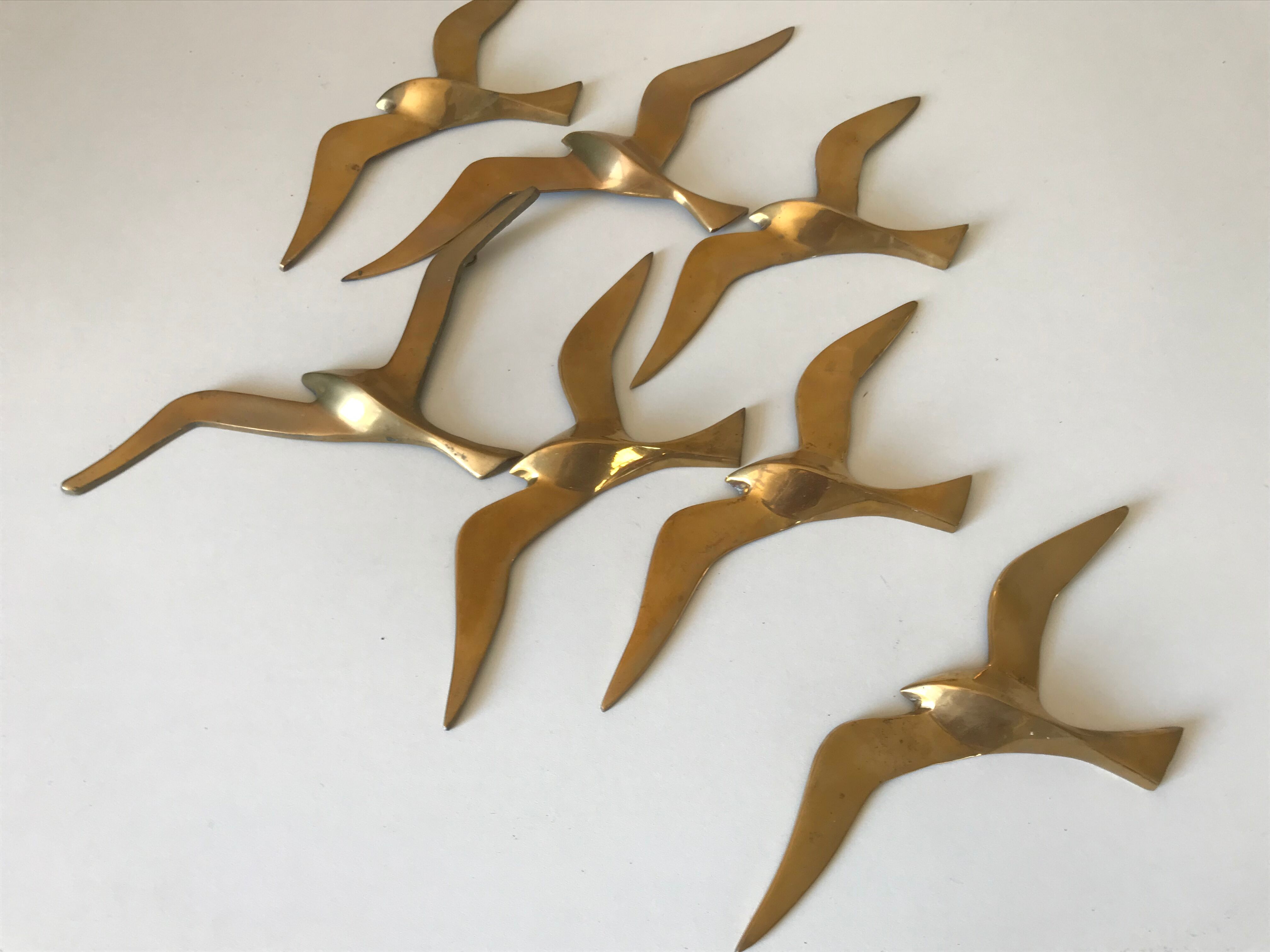 Lot de 7 oiseaux laiton vintage 1960
