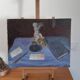 Tableau huile nature morte à la lettre circa 50