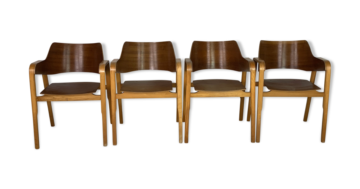 Set of 4 British 1950s bent ply dining chairs by Eric Lyons for Packet ...