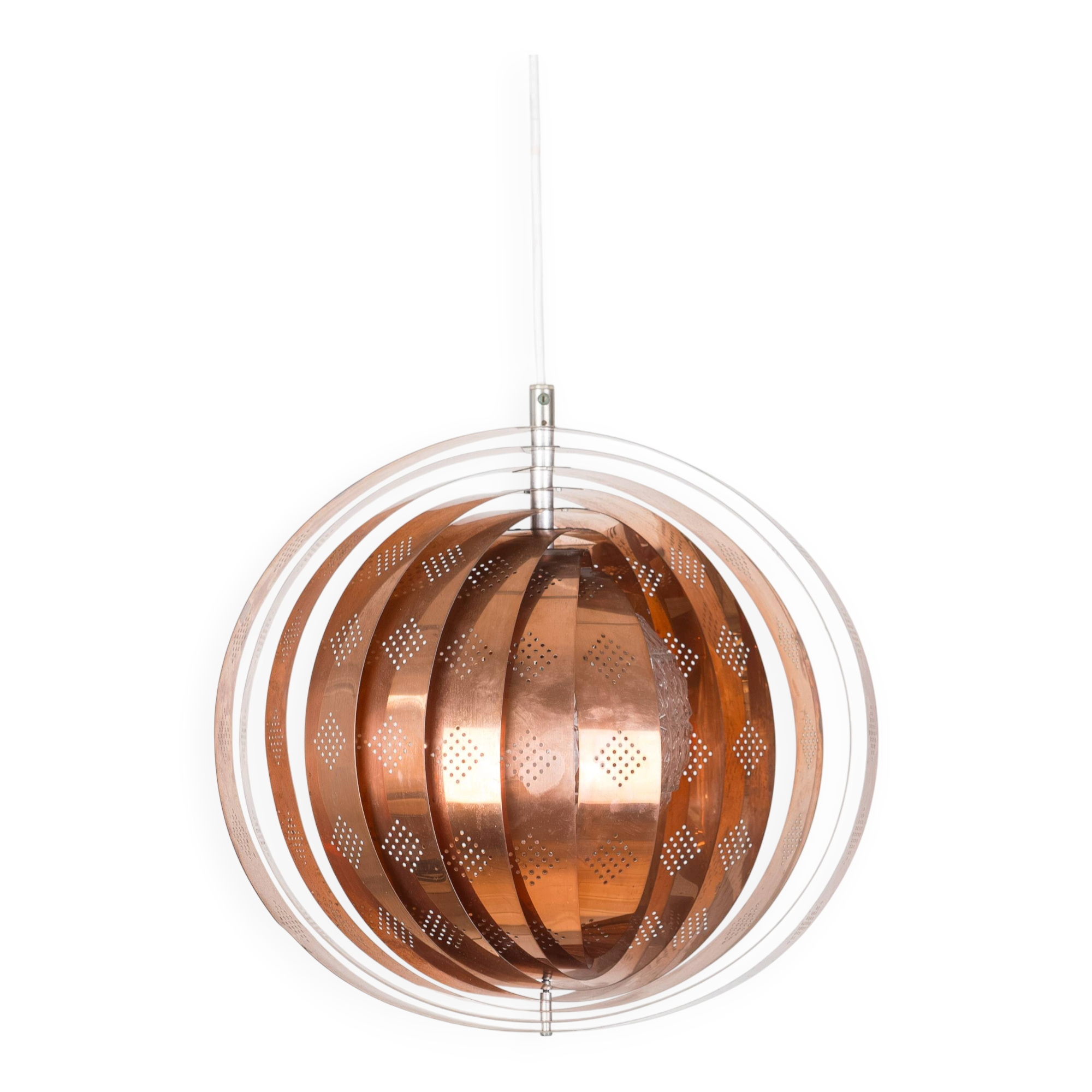 Vintage Moon Pendant Lamp by Werner Schou, Copper Scandinavian Design, Mid