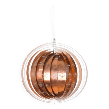 Lampe pendentif vintage en forme de lune par Werner Schou, design scandinave en cuivre, milieu.