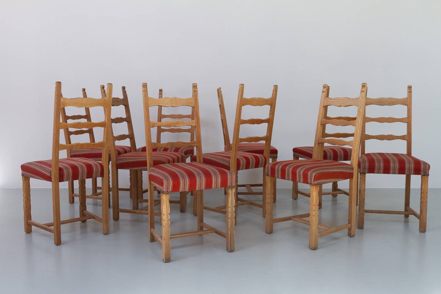 Vintage danish brutalist ladder back oak dining chairs