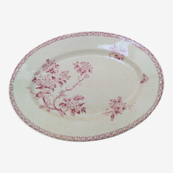 Oval plate in iron earth Gien model Pink Hawthorn