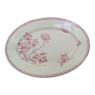 Oval plate in iron earth Gien model Pink Hawthorn