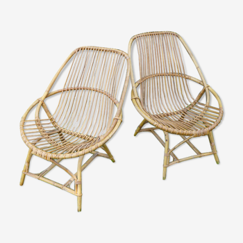 Paire de fauteuils rotin vintage