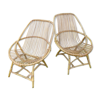 Pair of vintage rattan armchairs