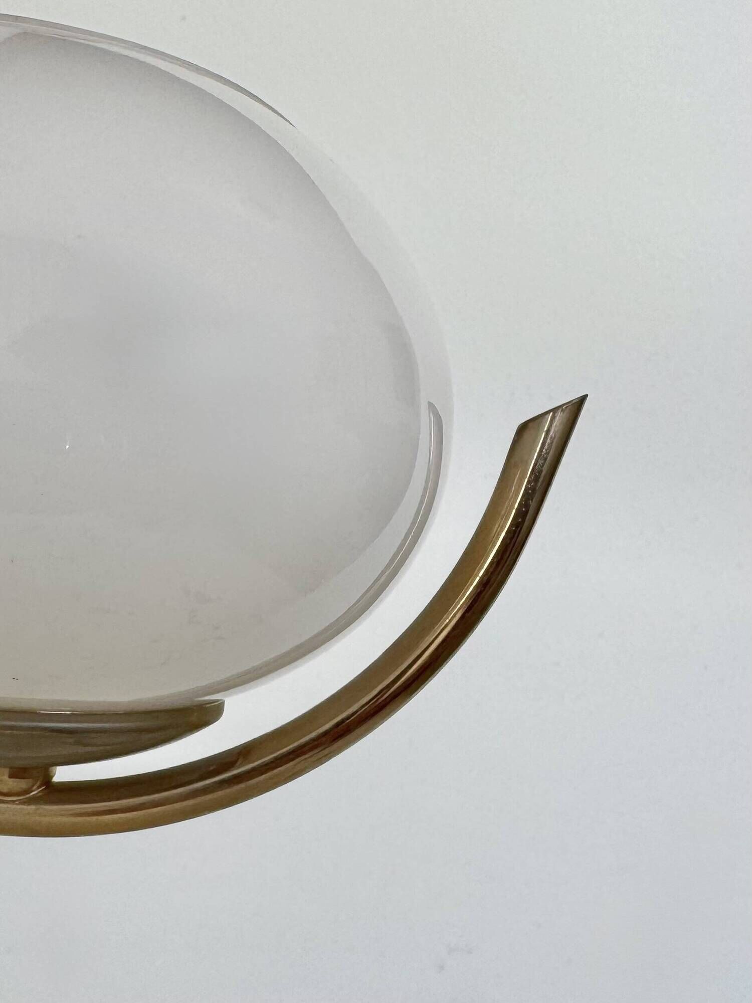 Pair of vintage wall sconces, brass and opaline, France, 1970.