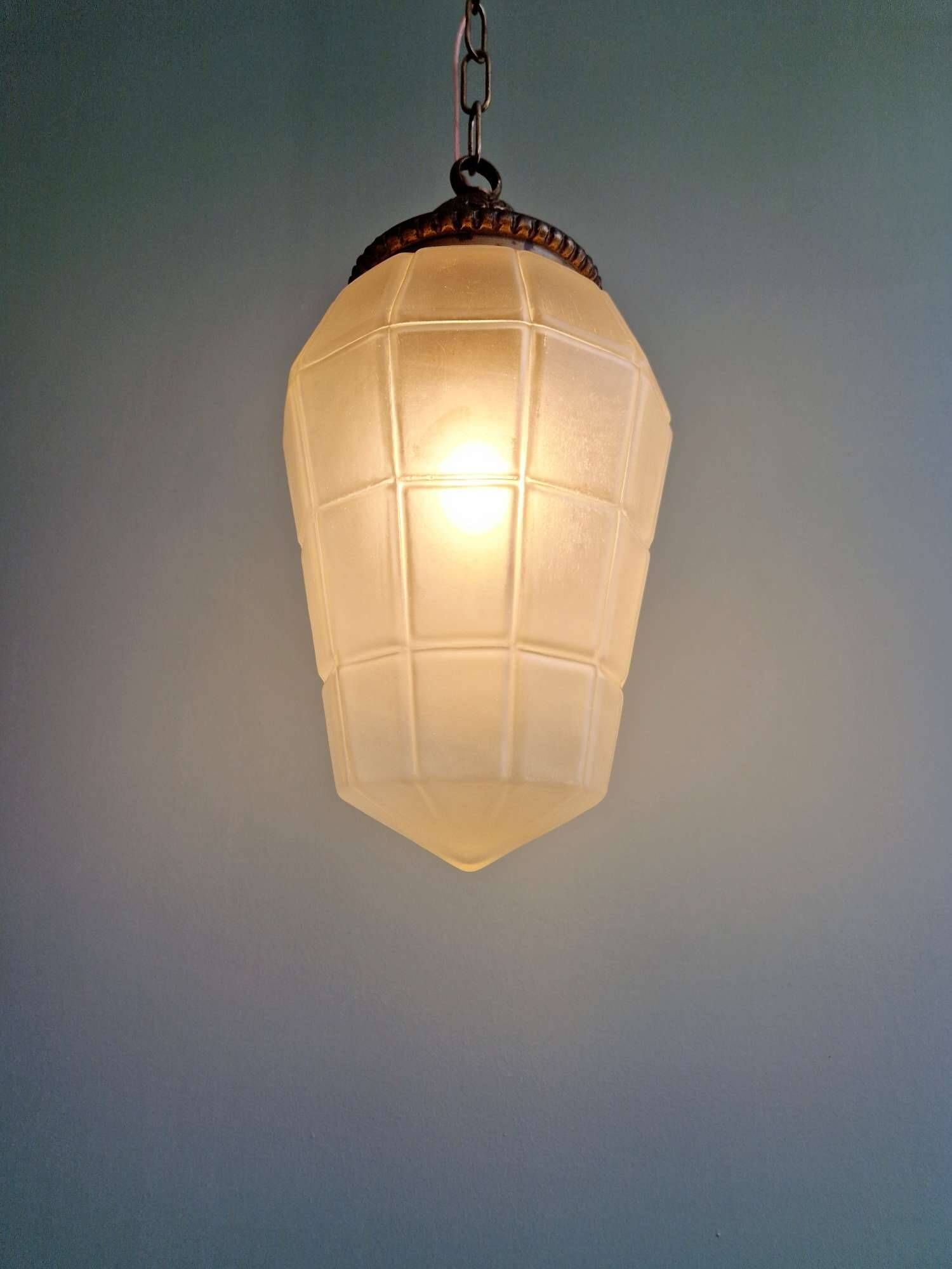 Art Deco pendant light in frosted faceted glass, 1920s