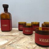 Old Service Whisky Carafe + Bucket Ice Cubes + 6 Glasses Vintage Smoked Glass