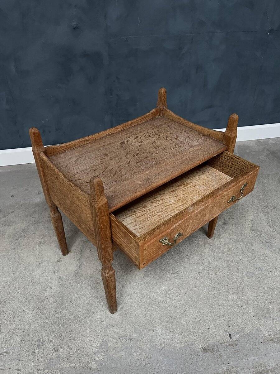 Vintage Oak Bedside Table with Brass Handle by Henning Kjærnulf, 1950s