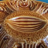 Vintage French amber oyster plate in Majolica decorated with fishes