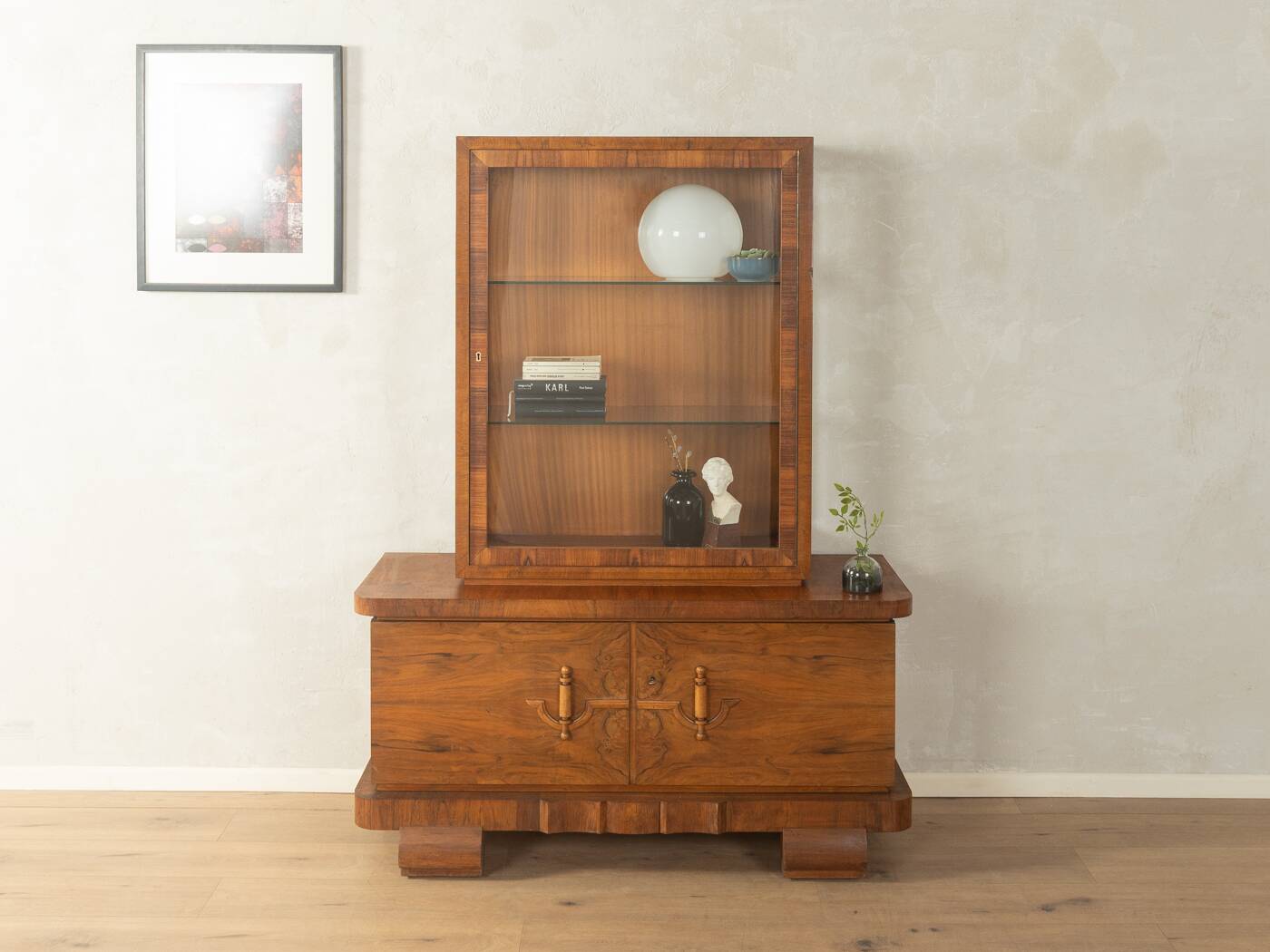 Wonderful two-piece Art Deco display cabinet from the 1920s