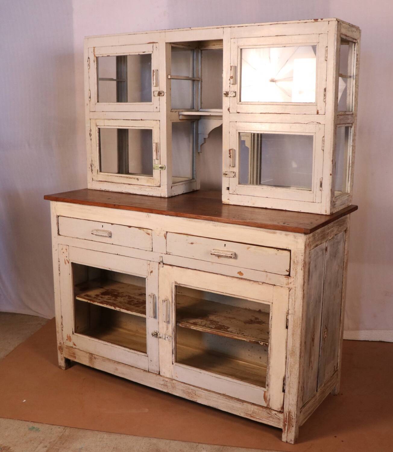 Burmese teak merchant's counter with original white patina.