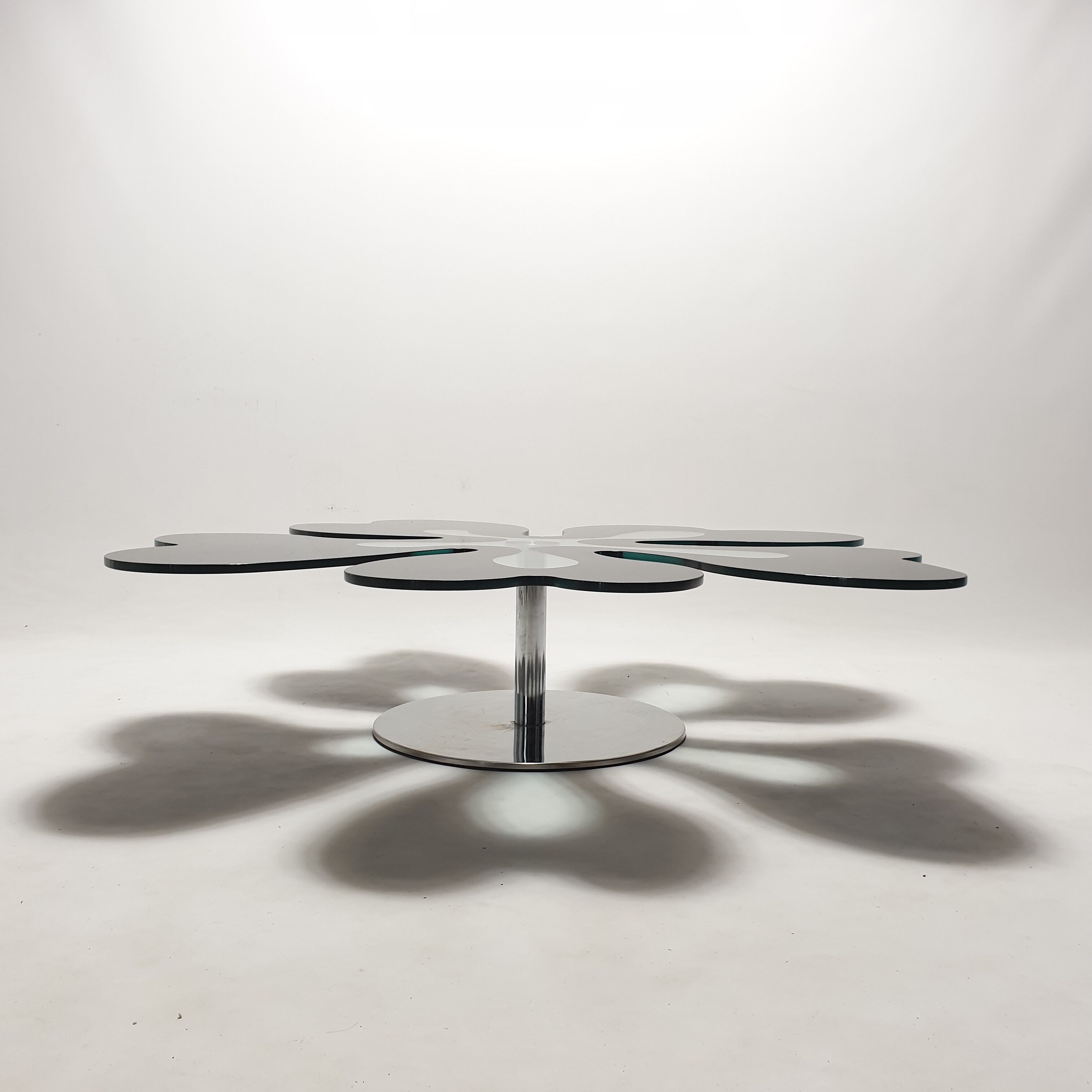 Mid century italian flower table chrome and glass, 1980s