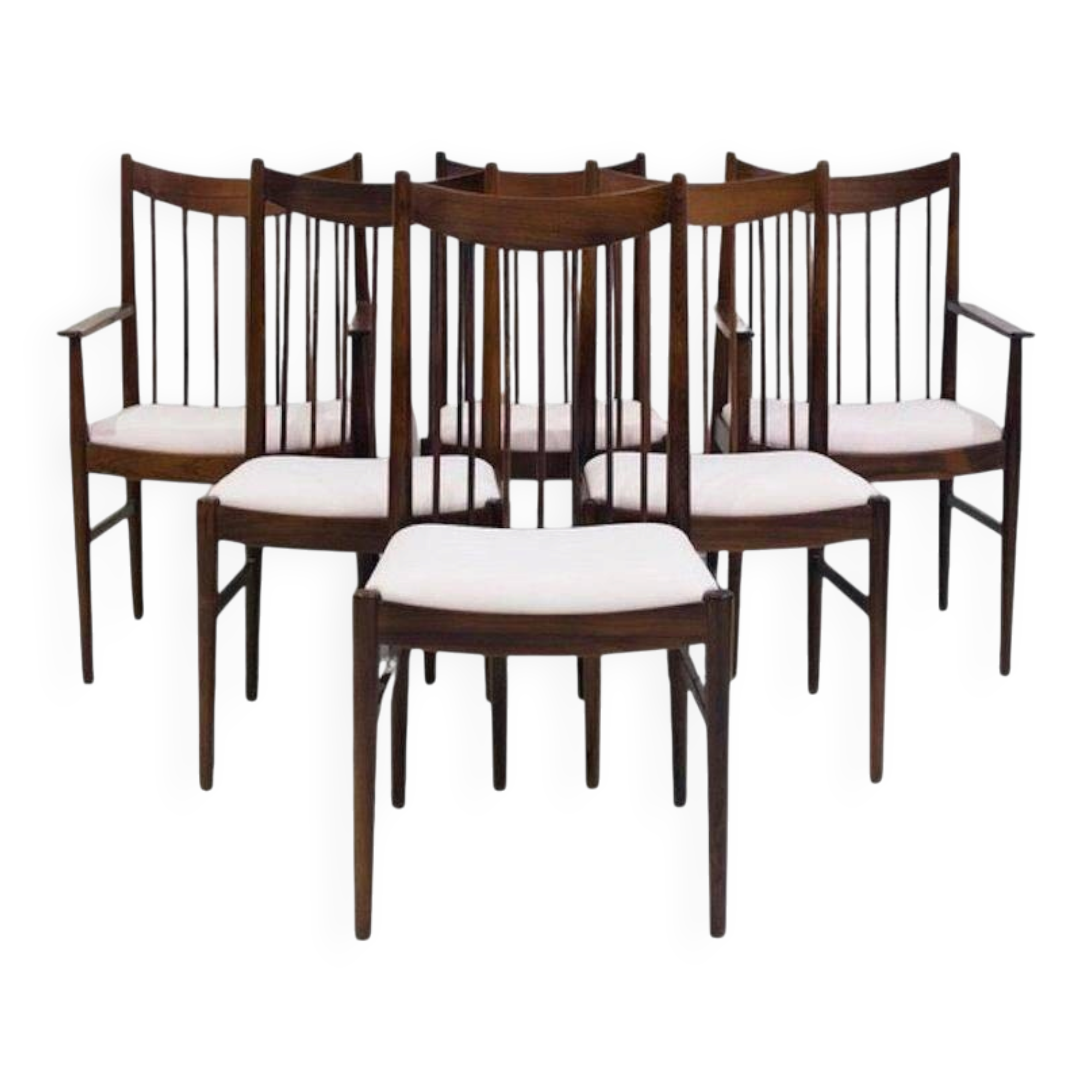 Set of six wooden dining chairs Arne Vodder Model No 422 with fabric upholstery.