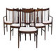 Set of six wooden dining chairs Arne Vodder Model No 422 with fabric upholstery.