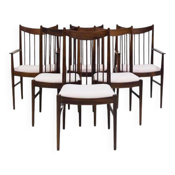 Set of six wooden dining chairs Arne Vodder Model No 422 with fabric upholstery.
