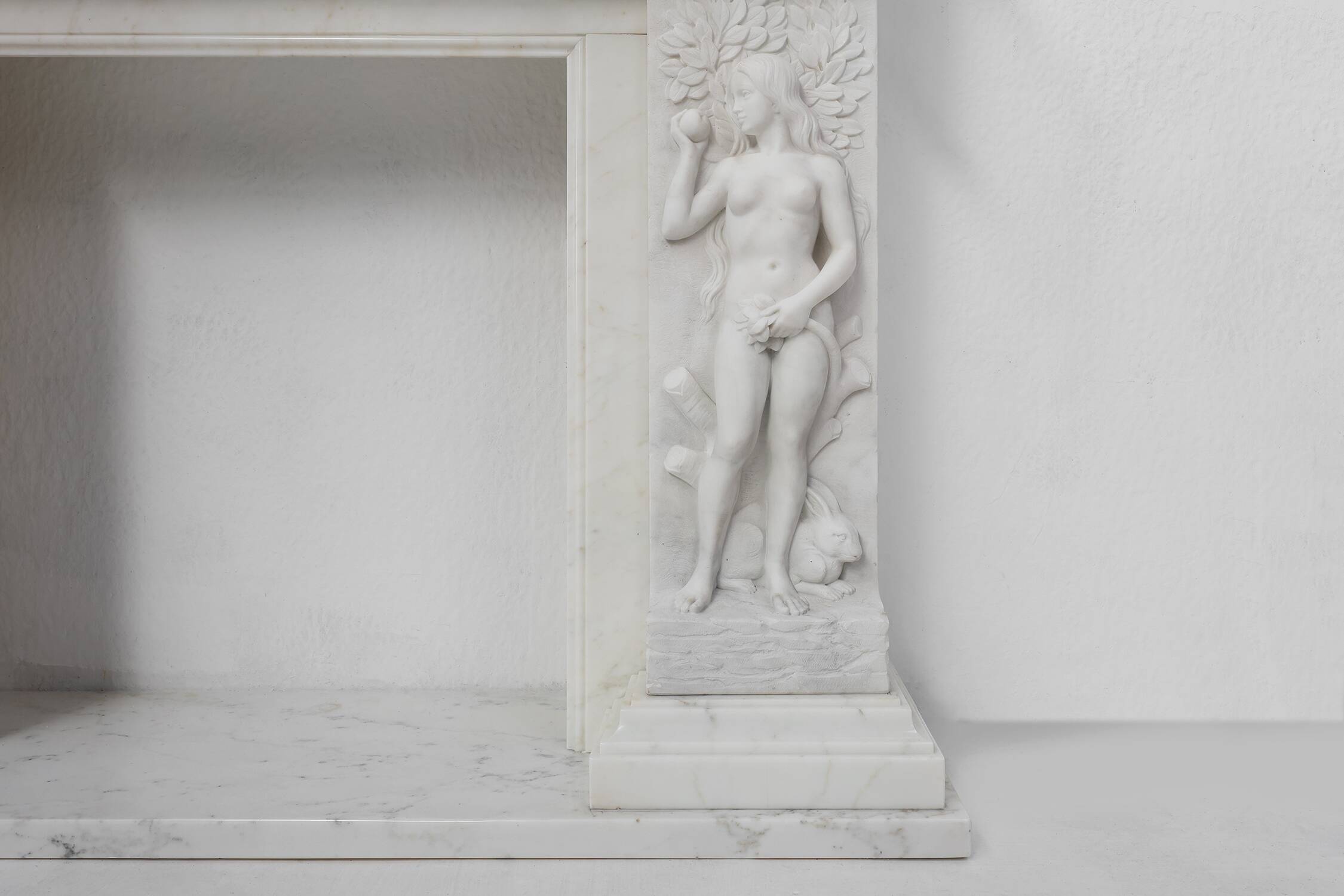 French Carrara marble fire place with Adam and Eve decoration