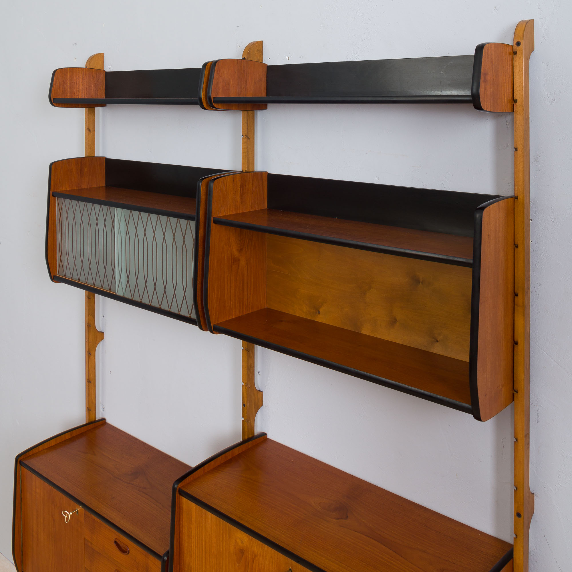 Two bay Teak Ergo Modular Wall Unit with 4 Shelves & 4 Cabinets by John Texmon for Blindheim Møbelfa