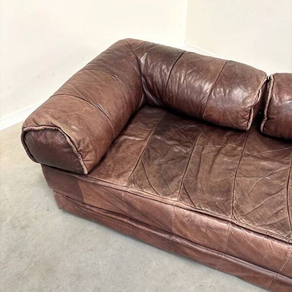 Canapé-lit en cuir vintage, années 1970