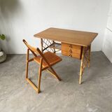 Louis Sognot rattan desk and its chair
