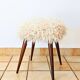 Mid-Century stool with splayed legs in genuine wool