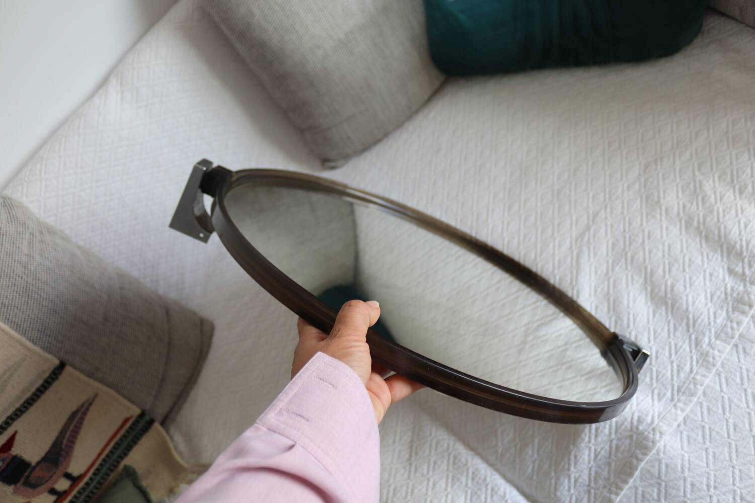 Vintage Smoked Plastic Round Wall Mirror